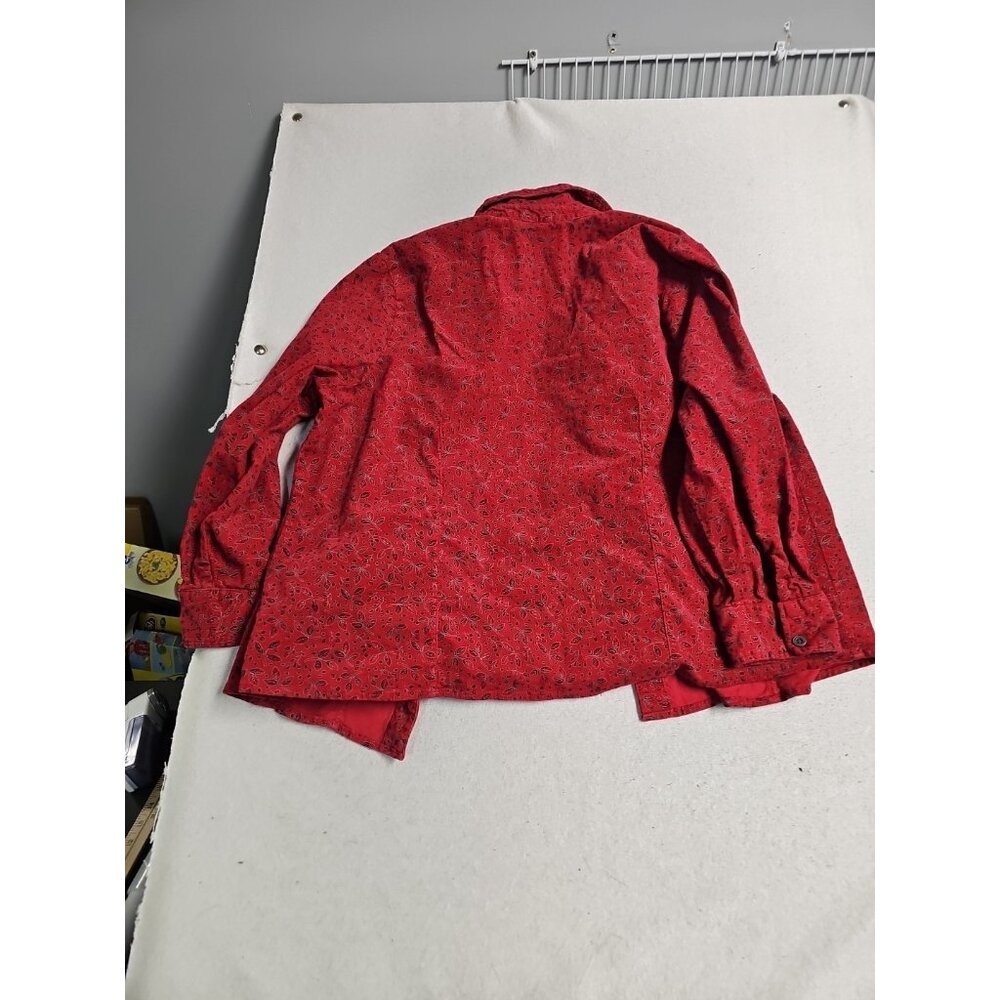 CJ Banks‎ 2XL red floral corduroy long sleeve Button Down Cottage Core Granny - Picture 6 of 6